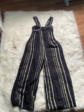 Free People Black Striped Wide-Leg Jumpsuit
